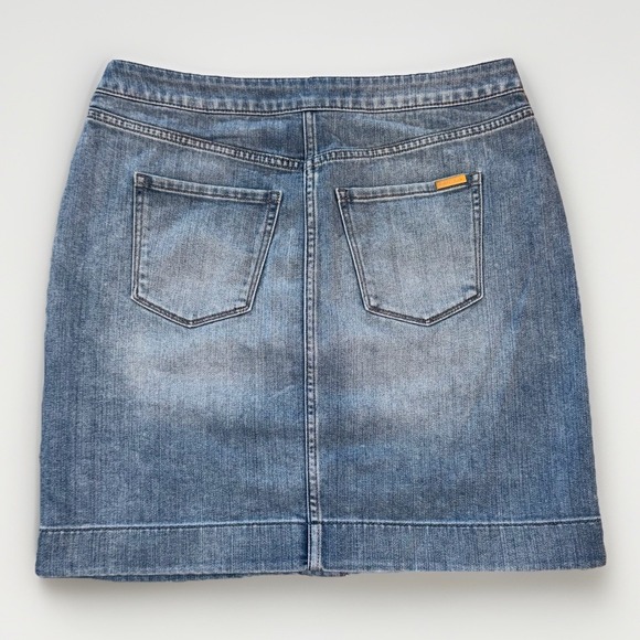 White House Black Market Straight Denim Mini Skirt Size 4 Button Front Pockets - Picture 3 of 4